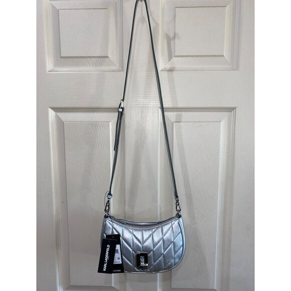 Karl Lagerfeld Lafayette Quilted Demi Crossbody Bag Bag With Chain Strap & Adjus - Picture 6 of 13